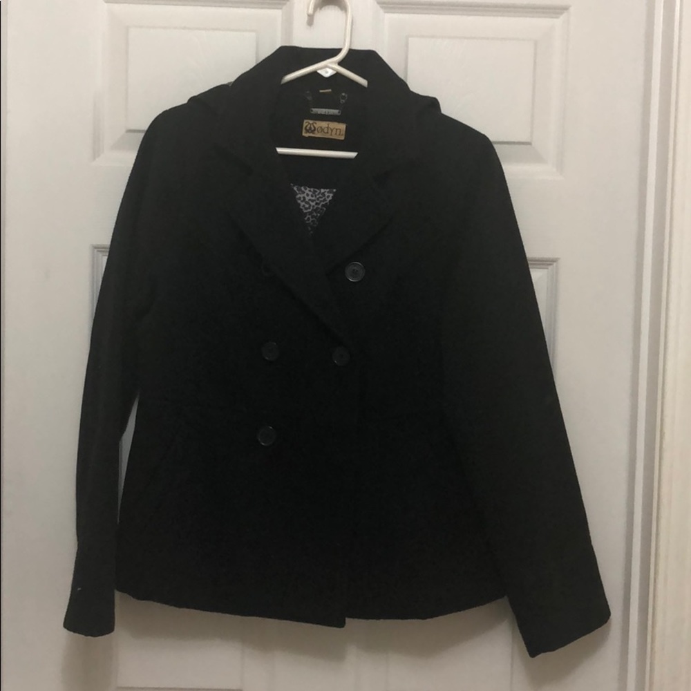 Black Peacoat with removable hood
